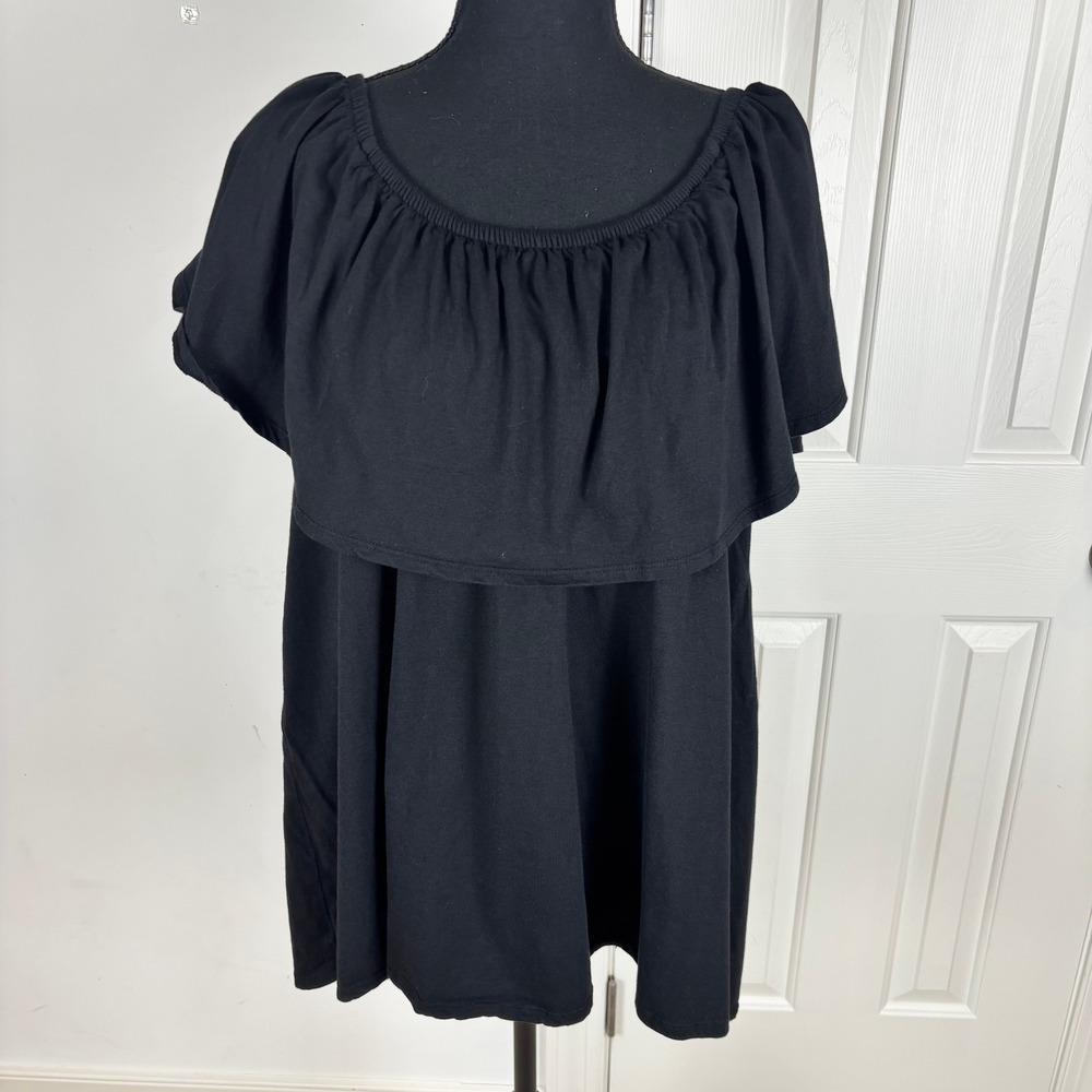 Woman Within Black Off The Shoulder Ruffle Top Plus Size 18/20 L 07-1223-2‎